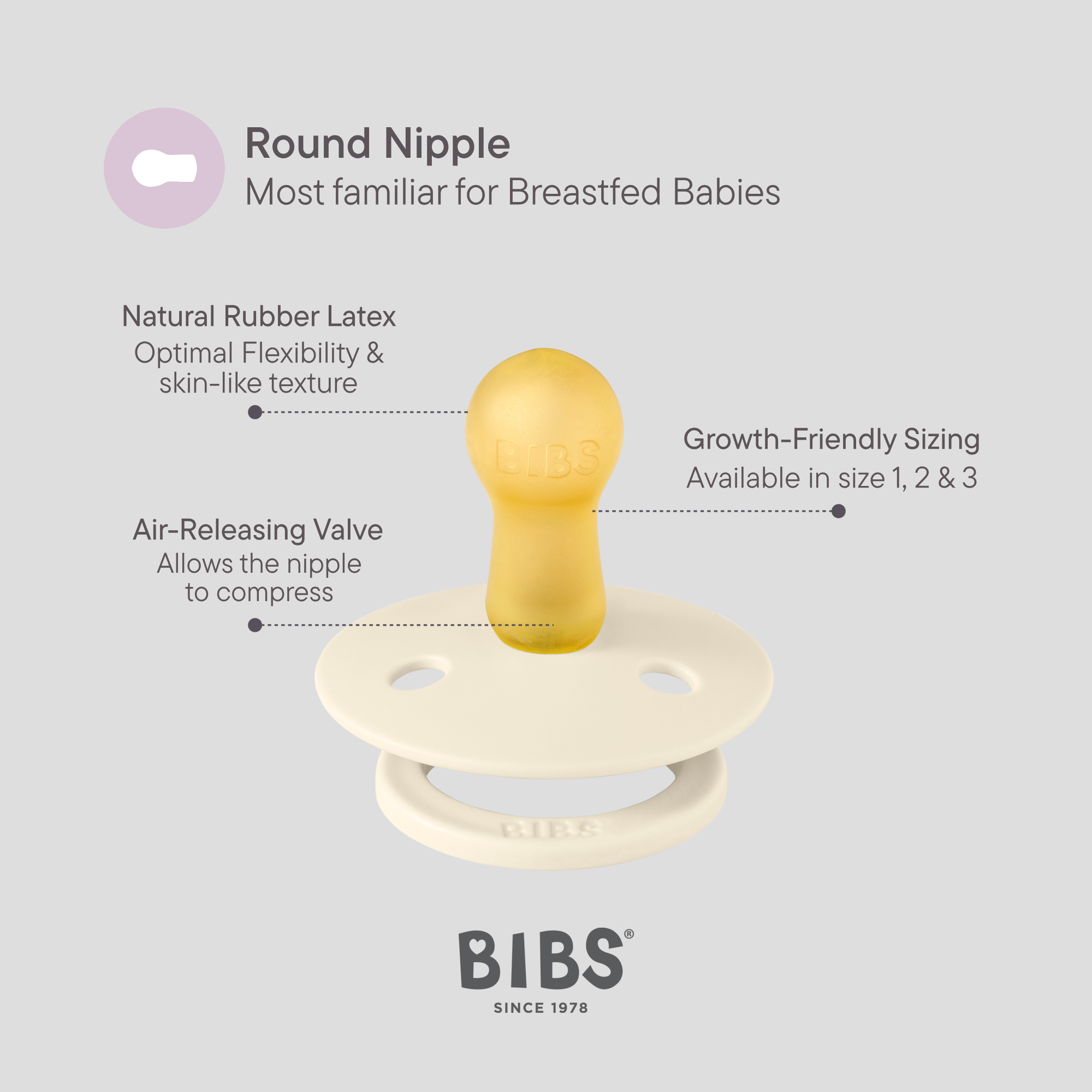 BIBS baby pacifier with features sold by Meridian Baby.