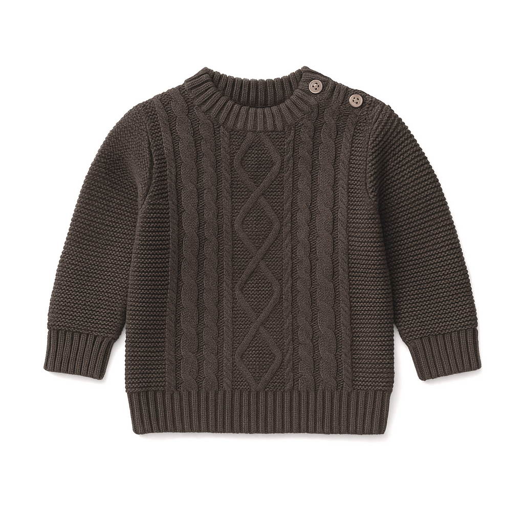 Aster & Oak brown cable knit sweater from Meridian Baby