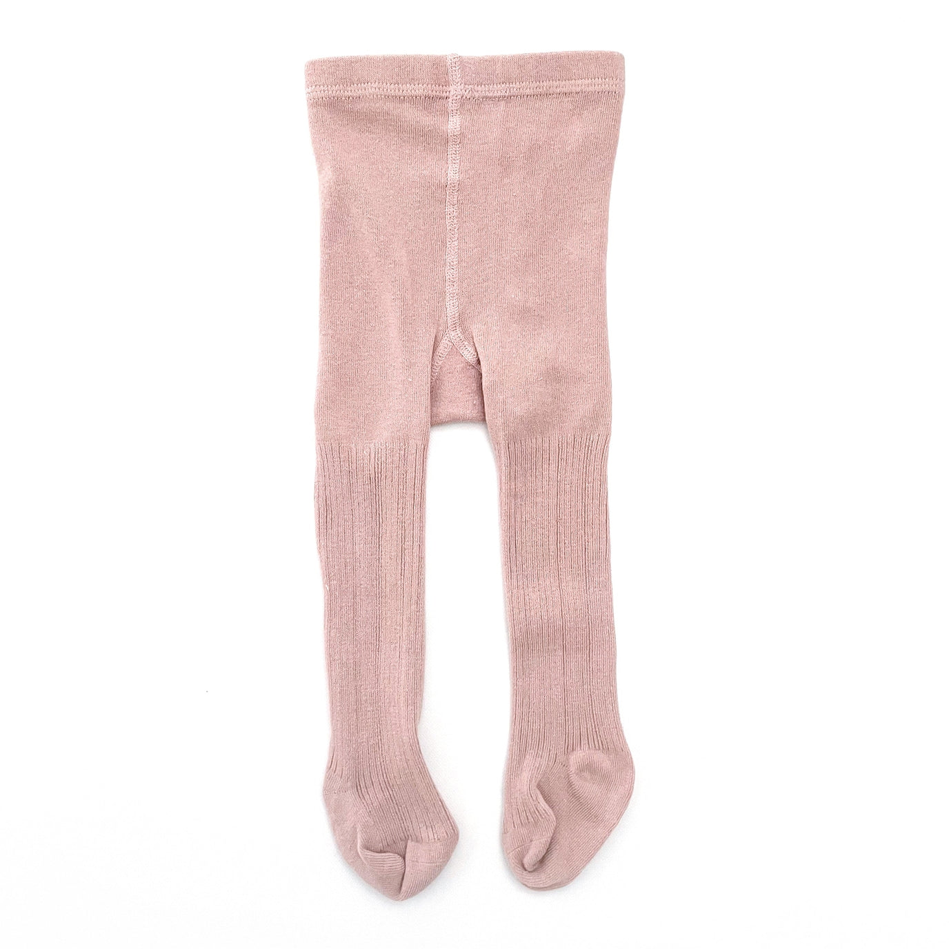 Pink ribbed cotton tights on a white background