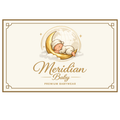 Meridian Baby Gift Card with a baby sleeping on a moon and stars design.
