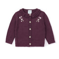 Aster & Oak purple cardigan with floral embroidery from Meridian Baby