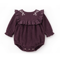 Aster & Oak plum baby romper with floral embroidery from Meridian Baby