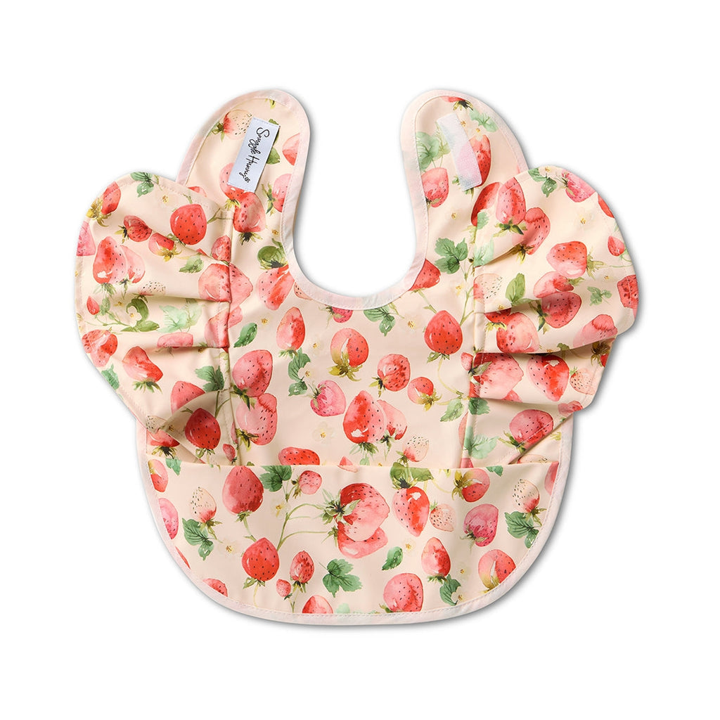 Snuggle Hunny strawberry patterned feeding bib from Meridian Baby