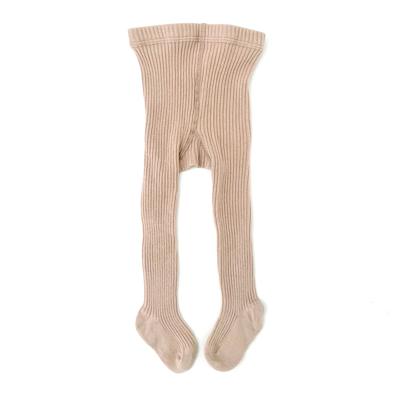 Beige ribbed tights on a white background